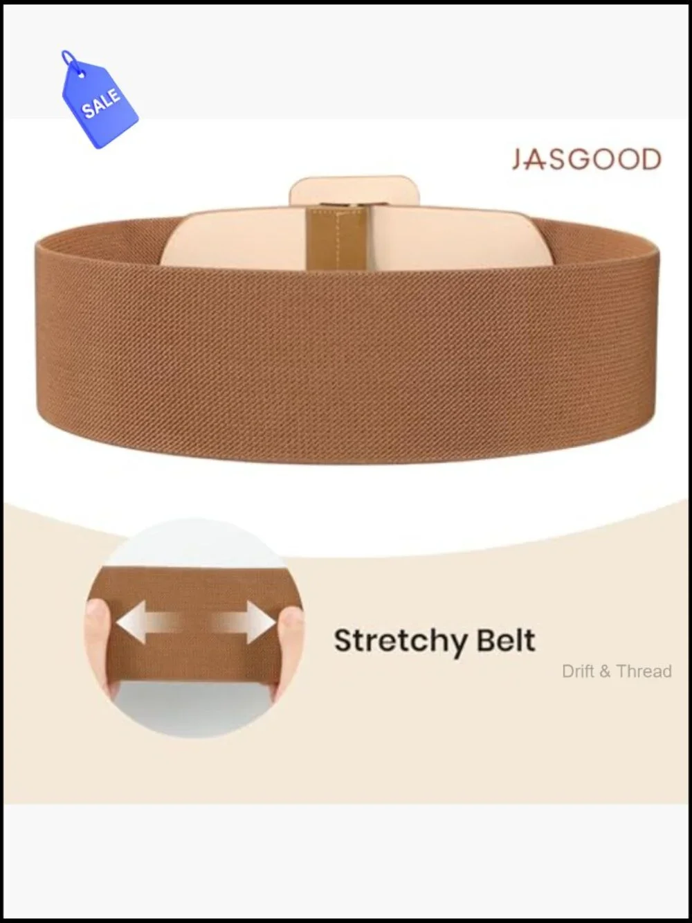 Wide Suede Elastic Belt with Chunky Square Buckle - Adjustable Stretch Belt for
